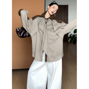 衬衫 CIZZLEMORE 美拉德撞色拼皮千鸟格领带式 设计款 自由循迹