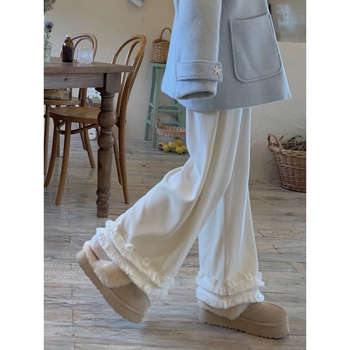 秋冬韩版宽松显瘦百搭加厚加绒休闲裤流苏女高腰直筒阔腿长裤子,女装/女士精品,休闲裤,淘宝优惠券,粉丝福利购,淘宝优惠卷