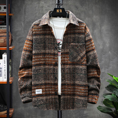 衬衫 春秋季 原创长袖 男宽松休闲外套港风复古加厚保暖格纹衬衣潮男