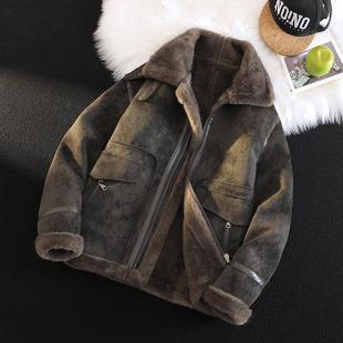 加绒加厚皮夹克男2025冬季新款皮毛一体麂皮绒羊羔毛外套机车服潮