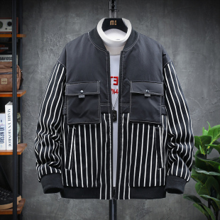 冬季条纹羽绒服男白鸭绒棒球领加厚保暖冬装韩版潮流短款宽松外套