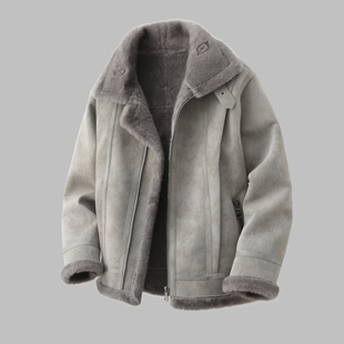 轻奢韩版皮毛一体外套男工装潮流夹克男秋冬季青年时尚加厚棉服