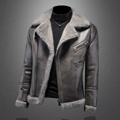 皮毛一体外套男士2025新款冬季加绒加厚短款夹克机车服羊羔毛棉服