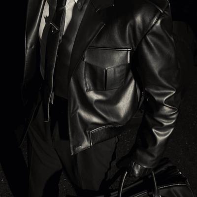 【空军皮衣】韩版秋季短款西装领夹克厚款休闲潮流帅气工装外套男