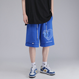 白底2023夏季新款短裤潮流爱心印花休闲五分裤A113P35控48，男装休闲裤，电商A247-1