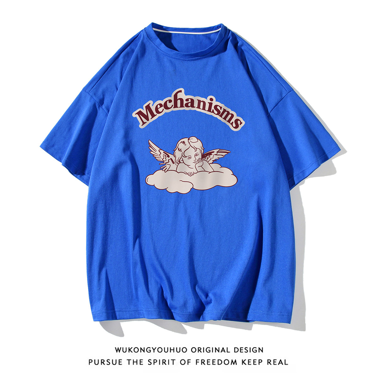白底夏季美式潮牌宽松全棉创意青少年短袖圆领T恤T1008P25控38,男装T恤,电商A247-1