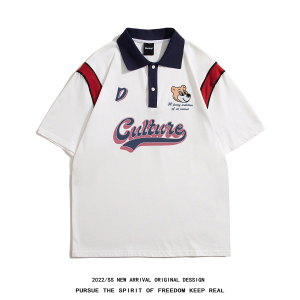 白底 夏季潮流ins宽松全棉短袖POLO衫T恤 PL156 P45控68图片