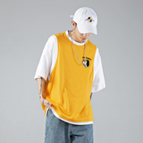 ！2024春季潮流个性印花全棉宽松假两件短袖T恤T500P35控48，男装T恤，电商A247-1