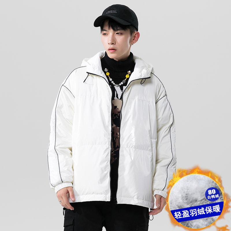 Japanese shadowless wall 80% white duck down winter coat luminous stripe hooded down jacket