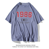 美式百搭1986夏季简约印花全棉宽松短袖T恤T94P25控38，男装T恤，电商A247-1