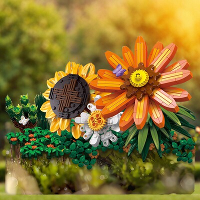 杰星装饰仿真盆栽积木拼装花