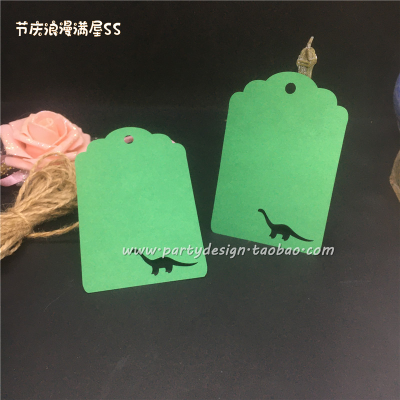 镂空小恐龙许愿卡吊卡DIY许愿树挂饰 珠光纸吊卡祝福语小卡片50张