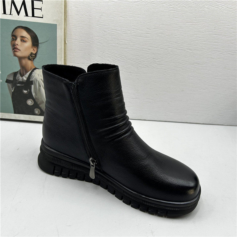 品牌撤柜2025冬季新款断码处理真皮女鞋简约显瘦百搭平底加绒短靴,女鞋,时装靴,淘宝优惠券,粉丝福利购,淘宝优惠卷