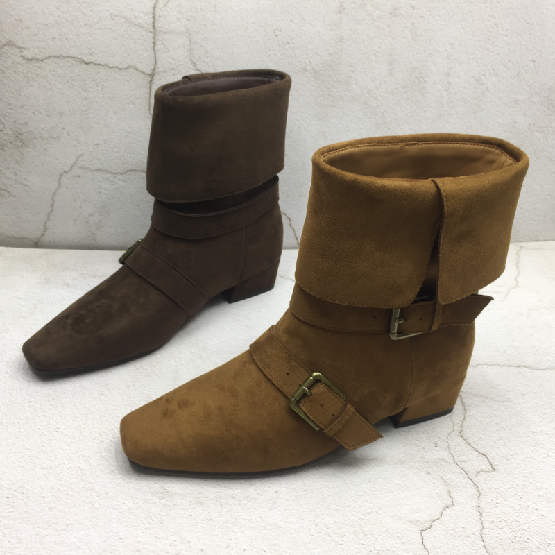品牌撤柜2025冬季新款断码处理女鞋低跟小方头显瘦欧美风短筒女靴