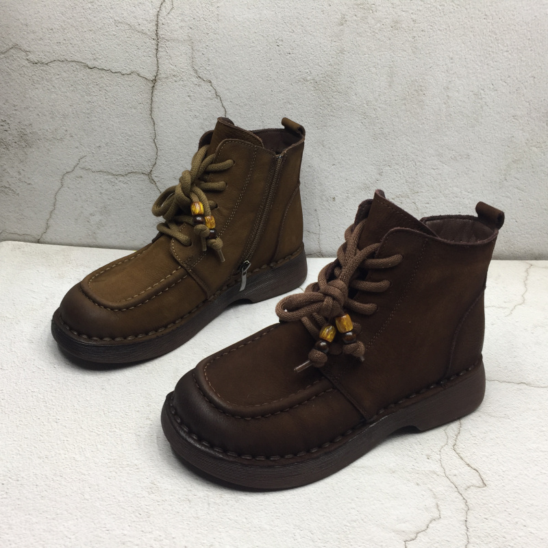 品牌撤柜2025冬季新款断码处理真皮女鞋英伦风绑带显瘦加绒短筒靴