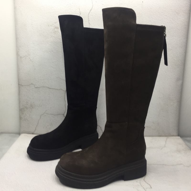 品牌撤柜2025秋季新款断码处理真皮女鞋平跟舒适后拉链高筒瘦瘦靴