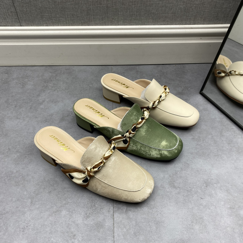 女鞋休闲中方跟百搭懒人半拖鞋