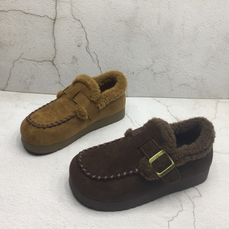 品牌撤柜2025冬季新款断码处理时尚女鞋舒适平底加绒保暖圆头单鞋