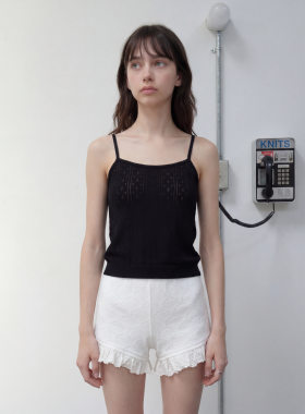 knits market 58B 蕾丝感镂空吊带针织背心针织透感背心黑色 22S
