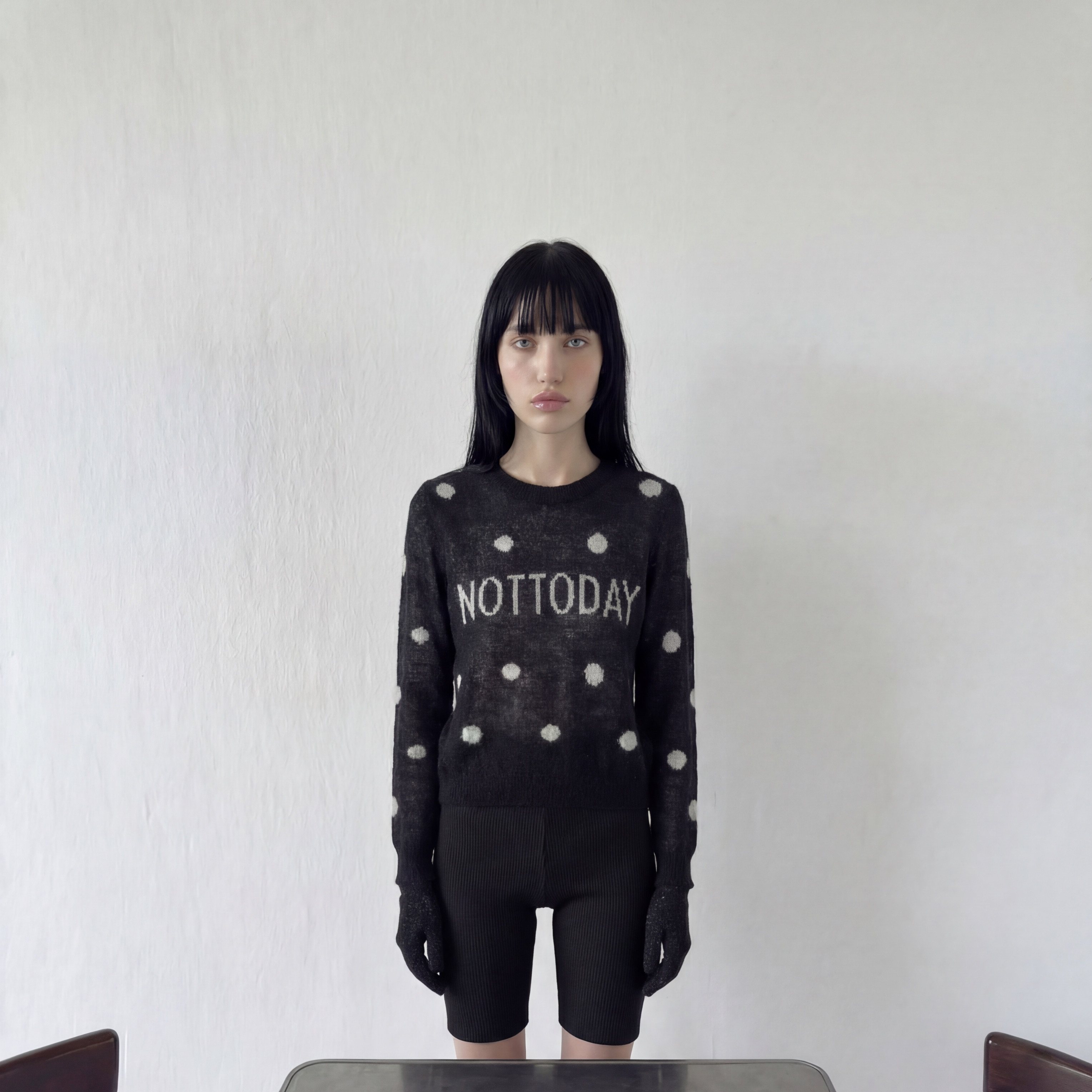 knits market "Yuna"11B连手套毛衣手可出波点连手套针织衫S2