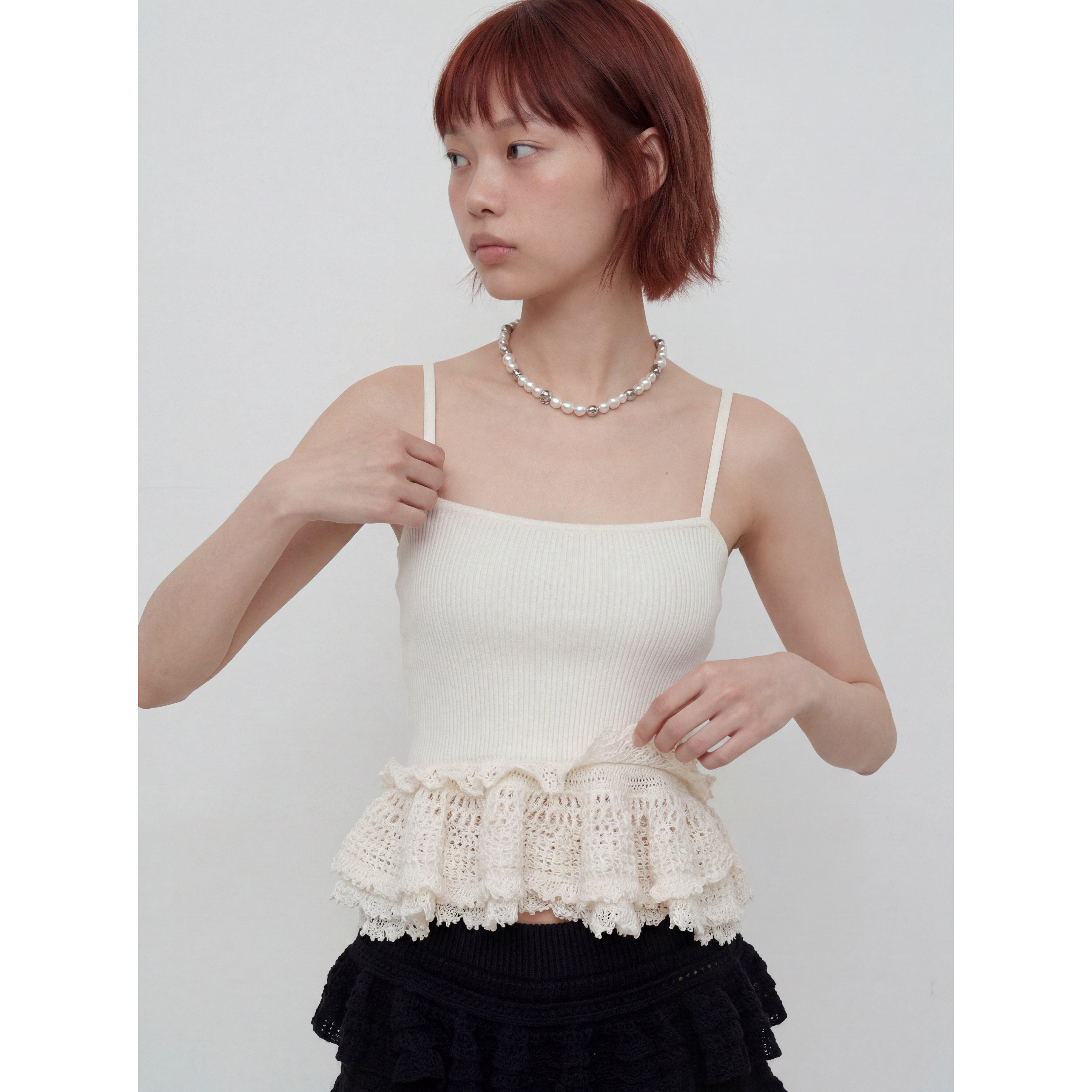 knits market 94B荷叶边抹胸细带背心蕾丝感蛋糕针织背心多色 21S