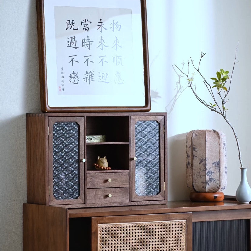 浮霞木坊北美黑胡桃木复古实木收纳柜家居咖啡馆茶空间软装小柜子