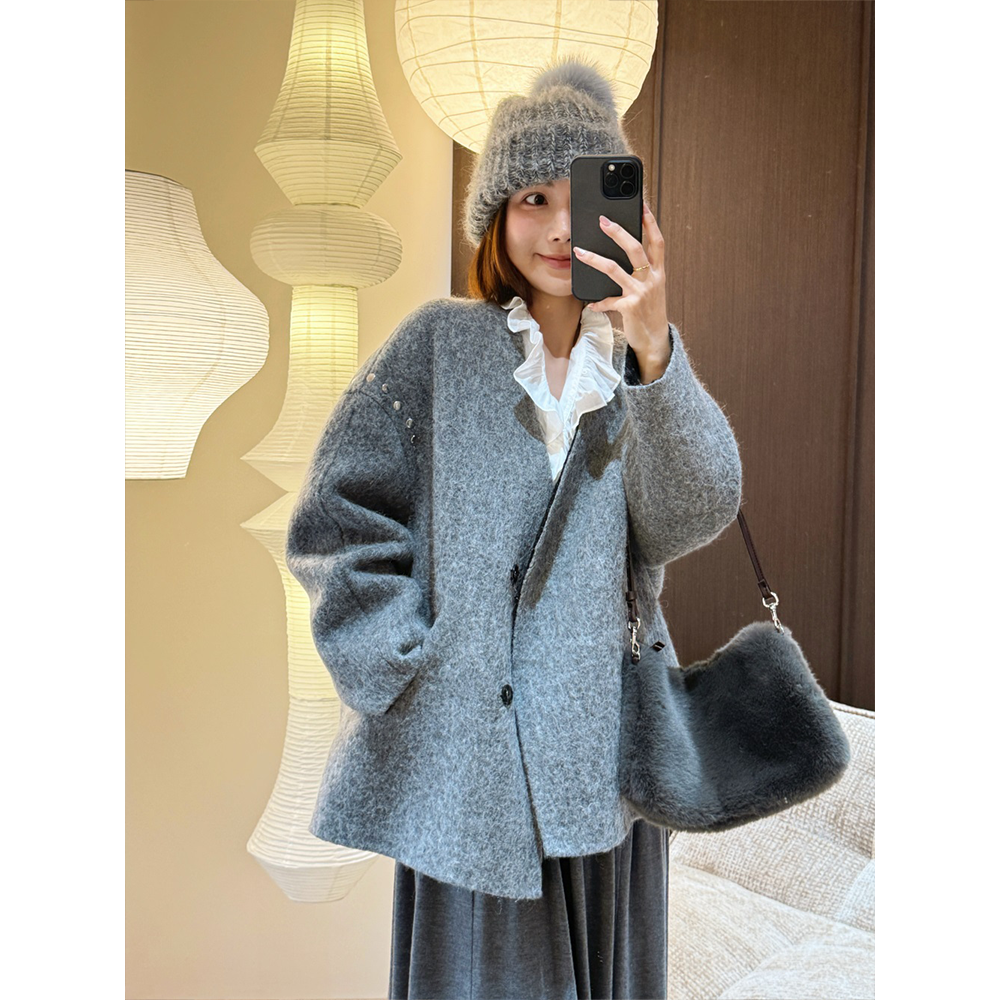 廓形大衣女秋冬加厚外套女小个子
