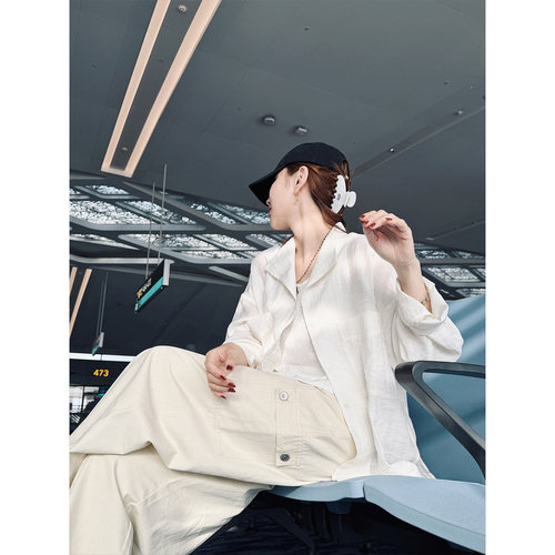 【唐悠悠】醋酸纹理感舒适女春夏简约慵懒风休闲衬衫上衣防晒外套