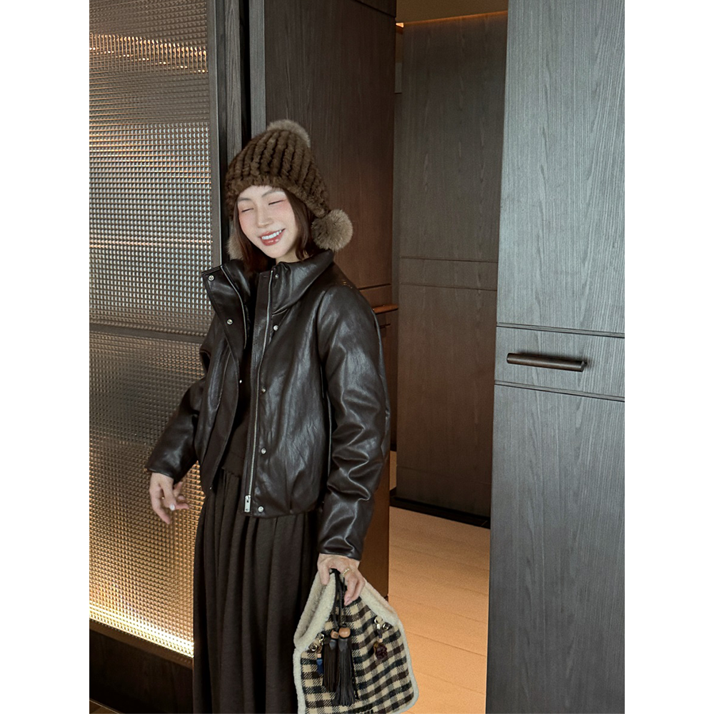 蛋白皮立领短款羽绒服女秋冬外套