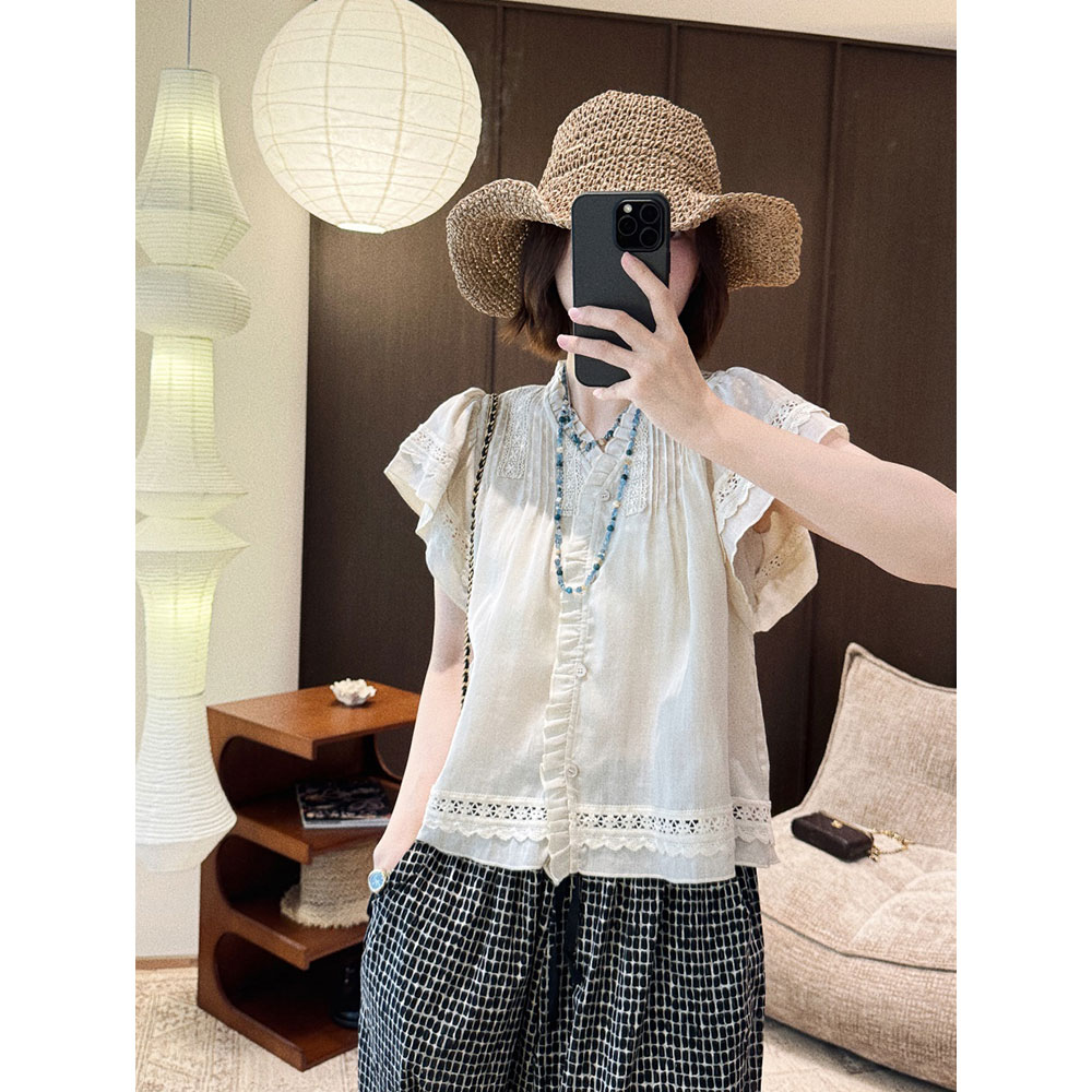 MGDM日系甜美苎麻天丝短袖衬衫