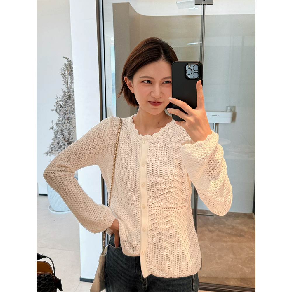 常规镂空V领亲肤透气开衫