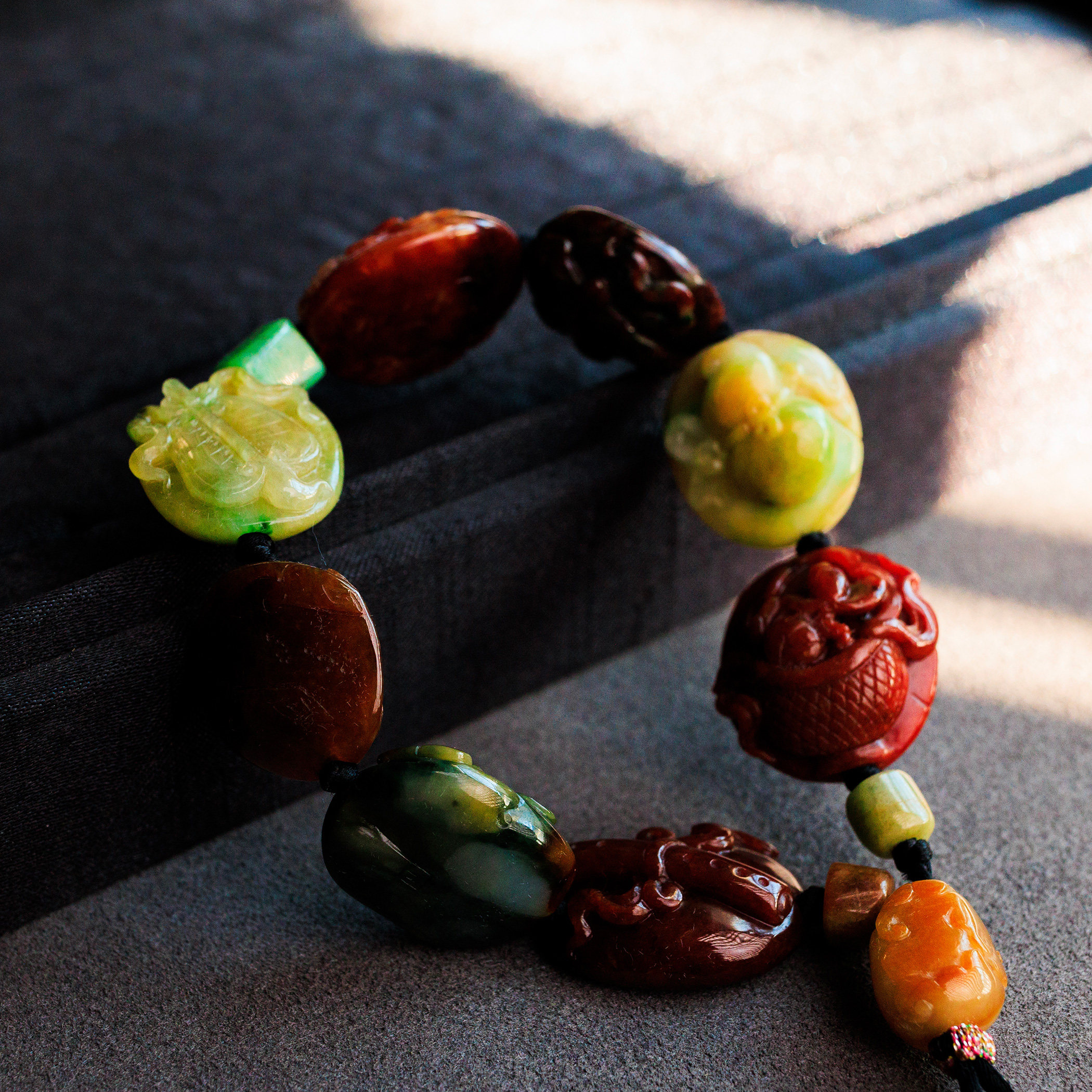 天然翡翠 a货 手链 手串 五福临门 三彩 冰种