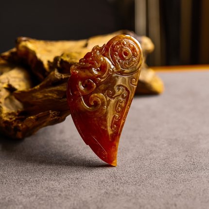 天然翡翠 A货 吊坠 挂件 仿古螭龙 红翡 冰种YW-3MAR13-X5670