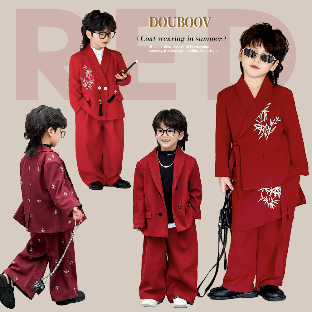 男童新中式西服套装2025秋季新款儿童竹子刺绣外套宝宝正红演出服,童装/婴儿装/亲子装,西服/小西装,淘宝优惠券,粉丝福利购,淘宝优惠卷