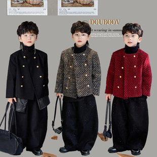 儿童小香风韩版宽松夹克2025冬季新款男童高级花加厚宝宝呢外套潮