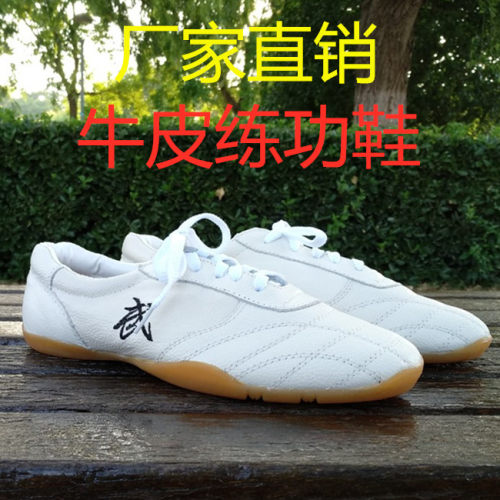 头层软牛皮武术太极拳鞋牛筋底真皮气功练功鞋木兰拳男女春夏季款 - 封面