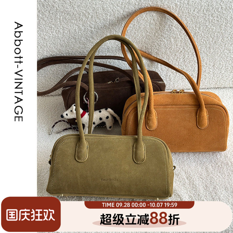 AbbottVINTAGE【豆腐波士顿】简约磨砂牛皮单肩手提包秋冬新2026