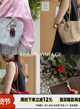 AbbottVINTAGE【我在发光】小众手工钩织编织女包手提斜挎水桶包