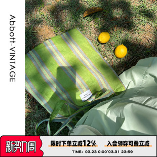 多巴胺绿色条纹清新苎麻布单肩包女 绿野仙踪 Abbott Vintage