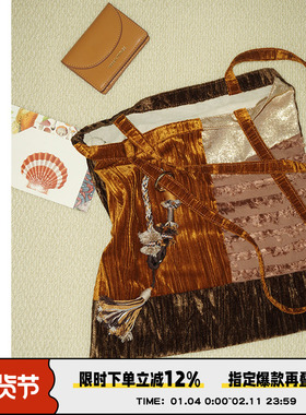 AbbottVINTAGE【丝绒包】布拼接撞色美拉德色系单肩手提复古女包