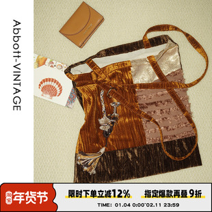 AbbottVINTAGE【丝绒包】布拼接撞色美拉德色系单肩手提复古女包