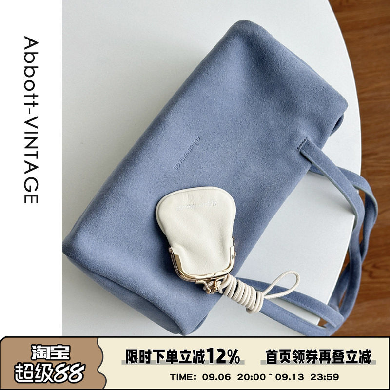 AbbottVINTAGE【大笔筒包】复古小众磨砂皮牛皮枕头包单肩手提女