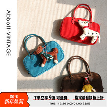 AbbottVINTAGE【小方砖】简约磨砂牛皮拼接小方包复古手提斜挎包