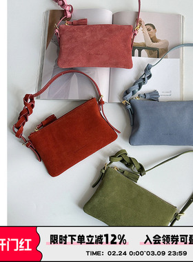 AbbottVINTAGE【小流苏包】牛皮女包磨砂轻便小包简约单肩斜挎