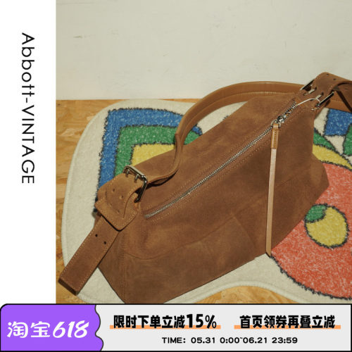AbbottVINTAGE【腊肠包】牛皮女包磨砂长款托特包简约复古单肩