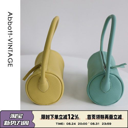 AbbottVINTAGE【小圆筒包】头层皮羊皮原创真皮女包复古手提小包