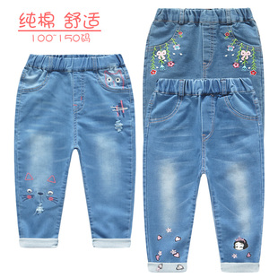 女童破洞牛仔裤潮韩版休闲春装新款浅色外穿裤女孩小脚裤修身长裤