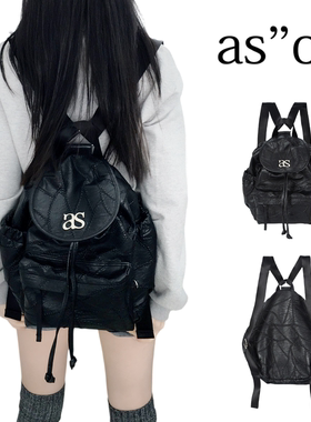 韩国小众ASON双肩包时尚百搭抽绳背包通勤机车包菱格大容量书包