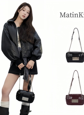 宁艺卓同款韩国Matin kim链条包通勤百搭小方包油蜡皮单肩斜挎包