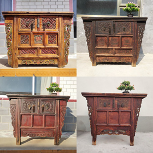 雕花二闷桌柜明清古旧家具酒店会所茶楼复古装饰摆件怀旧收藏老物